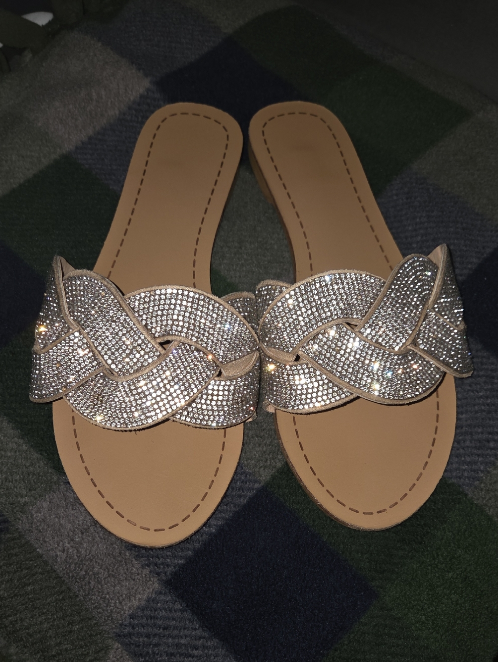 Rhinestone Braided Slide Sandals - Silver